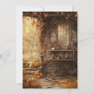 Autumn Cottage in the Woods Hello Flat Card