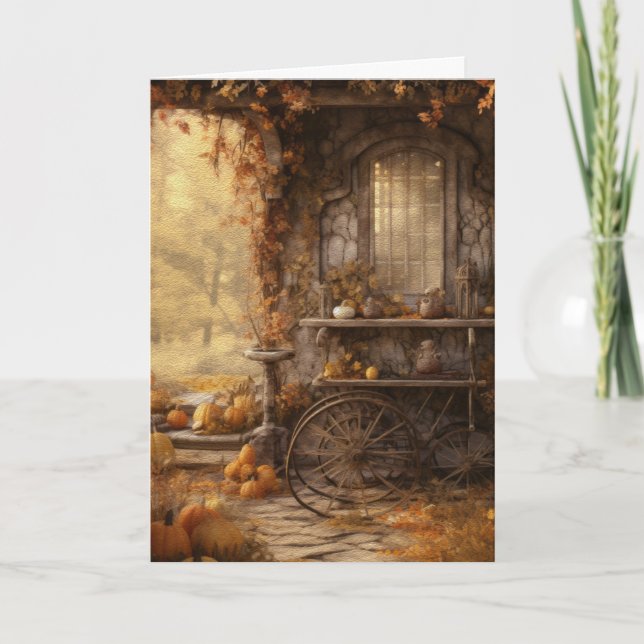 Autumn Cottage in the Woods Hello Folded Card (Front)