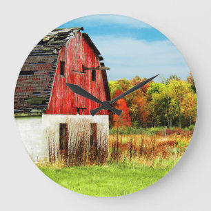 Autumn Country Barn Large Clock