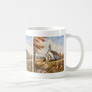 Autumn Country Church Watercolor Landscape Coffee Mug