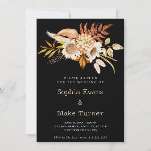Autumn Country Floral Botanical Black Wedding Invitation