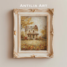 Autumn Country House Painting Fall Landscape Art