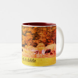 Autumn Cow Field Nature Art Personalized Two-Tone Coffee Mug