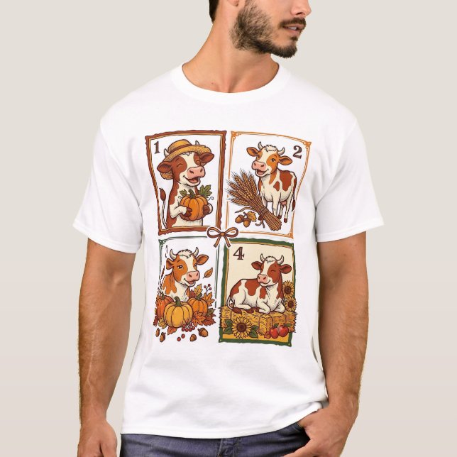 Autumn Cow Quartet Vintage Patchwork Farm Shirt (Front)
