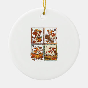 Autumn Cow Quartet Vintage Patchwork Farm Shirt Ceramic Ornament