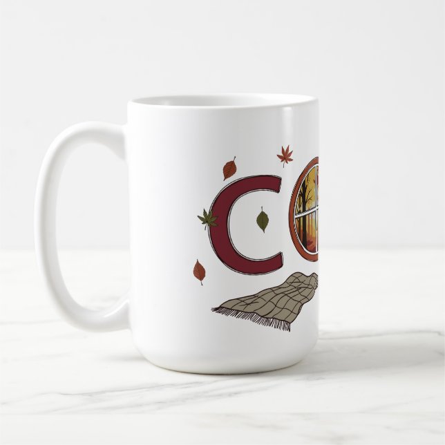 Autumn Cozy Design with Falling Leaves Coffee Mug (Left)