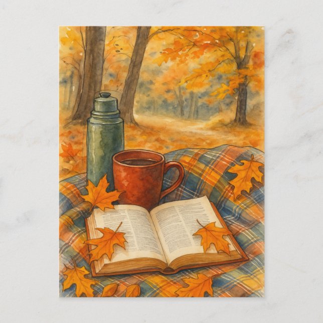 Autumn Cozy Fall Book and Coffee Postcard (Front)