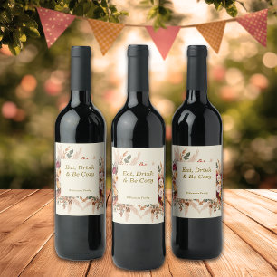 Autumn Cozy Florals Personalize Wine Label