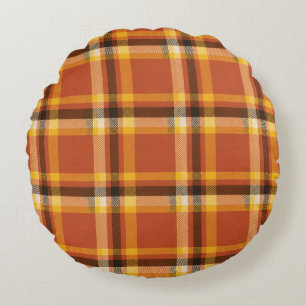 Autumn Cozy Plaid   Fall Warmth & Comfort Bedding Round Pillow