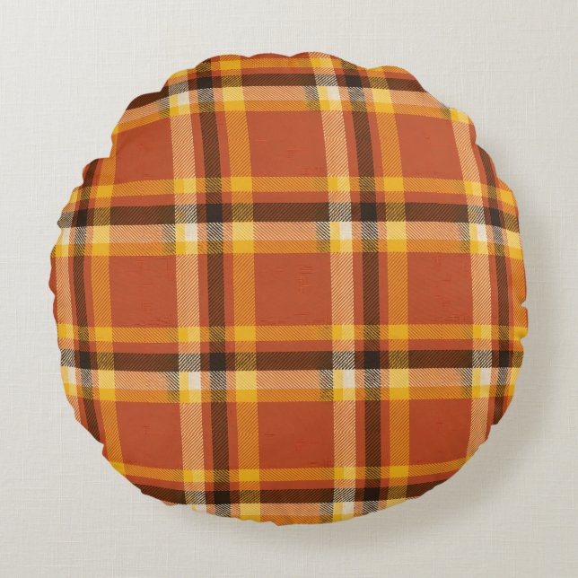 Autumn Cozy Plaid | Fall Warmth & Comfort Bedding Round Pillow (Front)
