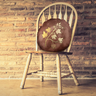 Autumn cozy velvet fall colours and vine branch  round pillow