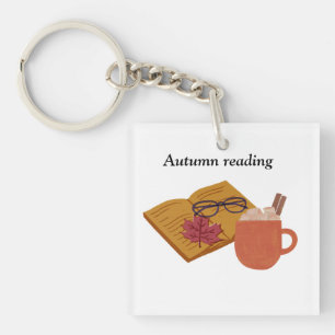 Autumn Cozy Vibes – Hot Cocoa, Book & Fall Leaves  Keychain