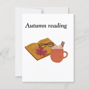 Autumn Cozy Vibes – Hot Cocoa, Book & Fall Leaves  Postcard