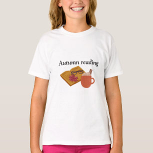 Autumn Cozy Vibes – Hot Cocoa, Book & Fall Leaves T-Shirt