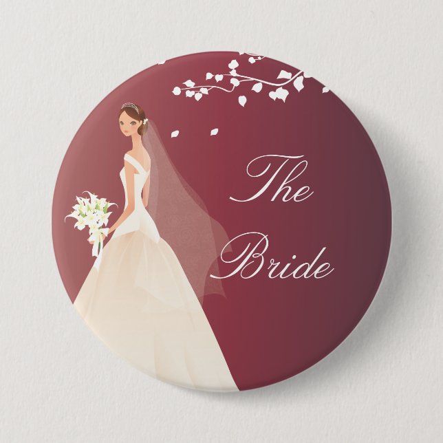 Autumn Crimson Bride Bridal Party  Button (Front)
