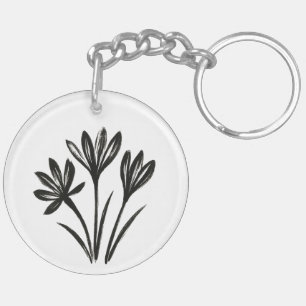 Autumn Crocus – Ink Brush Botanical Trio on Keychain