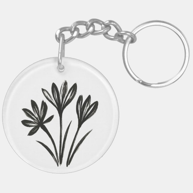Autumn Crocus – Ink Brush Botanical Trio on Keychain (Back Left)