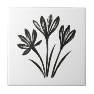 Autumn Crocus – Ink Brush Botanical Trio on Tile