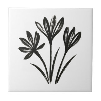 Autumn Crocus – Ink Brush Botanical Trio on Tile