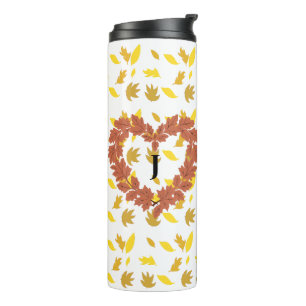 autumn crown on its bed of leaves thermal tumbler