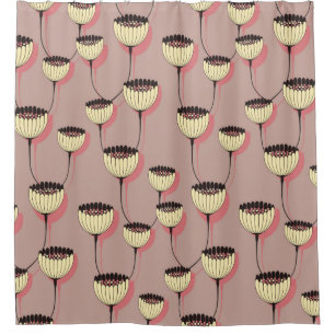 autumn cup flowers seamless pattern in brown and p