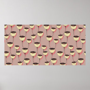 autumn cup flowers seamless pattern in brown and p poster