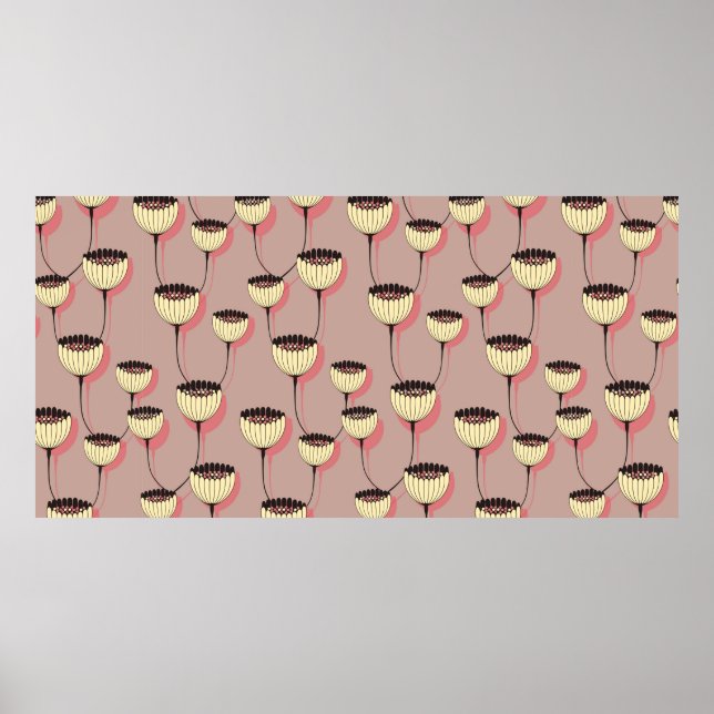 autumn cup flowers seamless pattern in brown and p poster (Front)