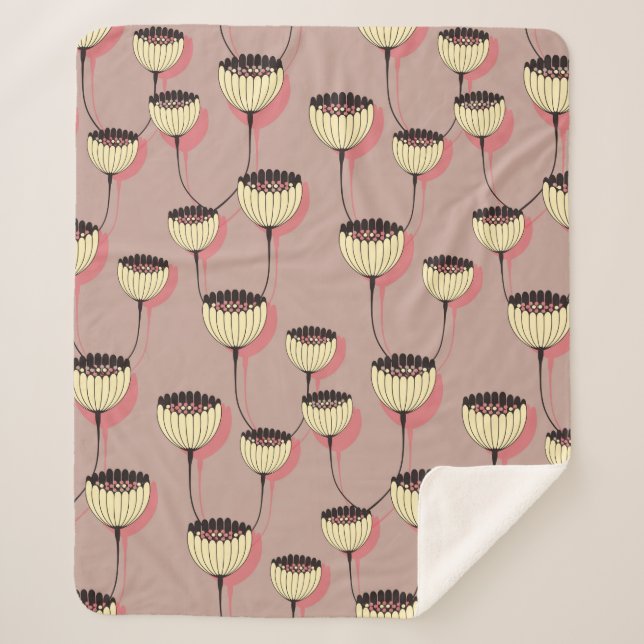 autumn cup flowers seamless pattern in brown and p sherpa blanket (Front)