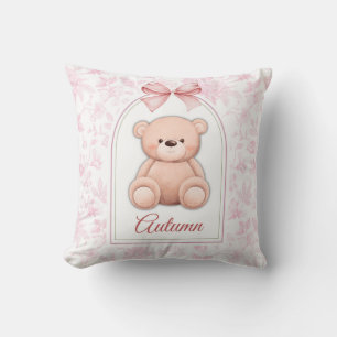 Autumn   Custom Pink Teddy Bear Nursery Design  Throw Pillow