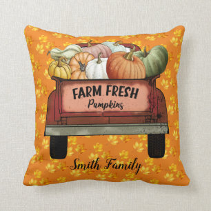 Autumn Customize Pumpkin Gold Leaves Cotton 16"X16 Throw Pillow