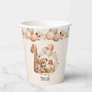 Autumn Cute Bear Beary 1st Birthday Paper Cups