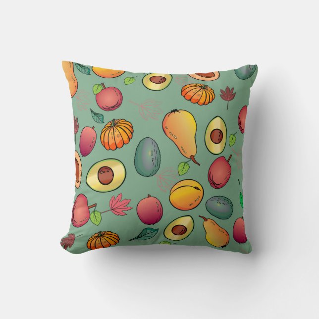 Autumn Cute Colourful Fruit Pumpkin Foliage Throw Pillow (Front)