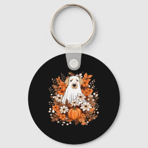 Autumn Cute Dog Ghost With Pumpkin Halloween Fall Keychain
