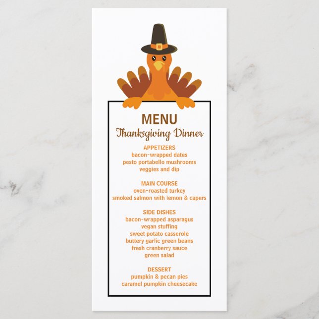Autumn Cute Farmhouse Turkey Thanksgiving Dinner Menu (Front)