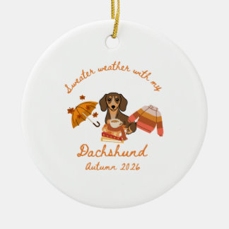 Autumn Dachshund Hygge Ceramic Ornament