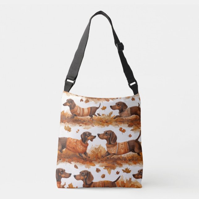 Autumn Dachshunds Pattern-Hand-Drawn Dogs  Crossbody Bag (Front)