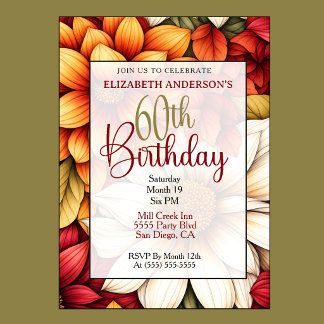 Autumn Dahlia Floral 60th Birthday Invitation