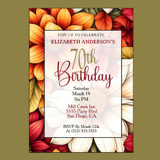 Autumn Dahlia Floral 70th Birthday Invitation