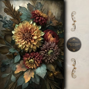 Autumn Dahlia Floral Bouquet Decoupage Tissue Paper