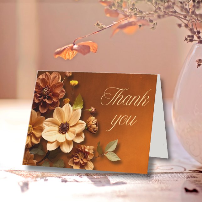 Autumn Dahlia Floral Copper Thank You Card (Creator Uploaded)
