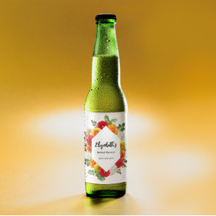Autumn Dahlia Floral Fall Bridal Shower Beer Bottle Label