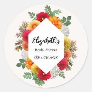 Autumn Dahlia Floral Fall Bridal Shower Classic Round Sticker
