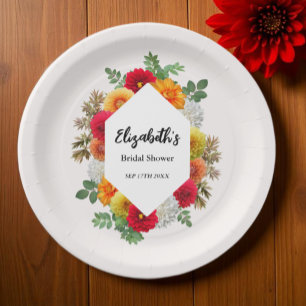 Autumn Dahlia Floral Fall Bridal Shower Paper Plate
