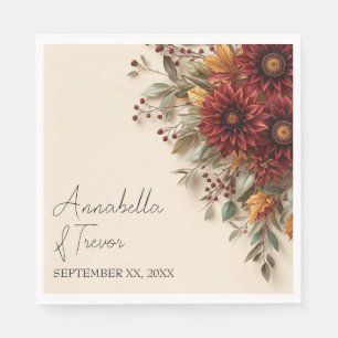 Autumn Dahlia Floral Rust & Burgundy Fall Flowers Napkin