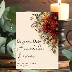 Autumn Dahlia Floral Rust & Burgundy Fall Flowers Save The Date