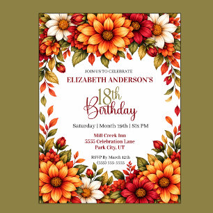 Autumn Dahlia Flower 18th Birthday Invitation