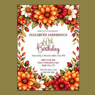 Autumn Dahlia Flower 60th Birthday Invitation