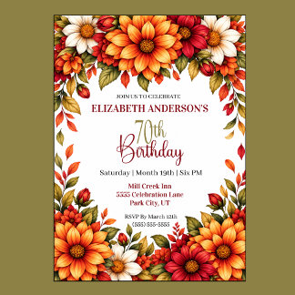 Autumn Dahlia Flower 70th Birthday Invitation