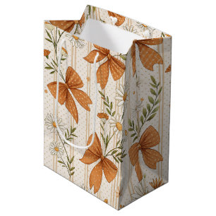 Autumn Daisy and Bow Floral Pattern Medium Gift Bag