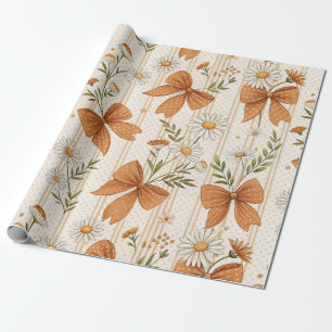 Autumn Daisy and Bow Floral Pattern Wrapping Paper